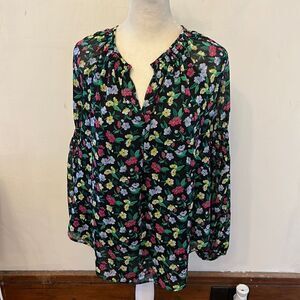 Ann Taylor black floral long statement sleeves sheer blouse Size M EUC